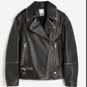 H&M real leather distressed jacket